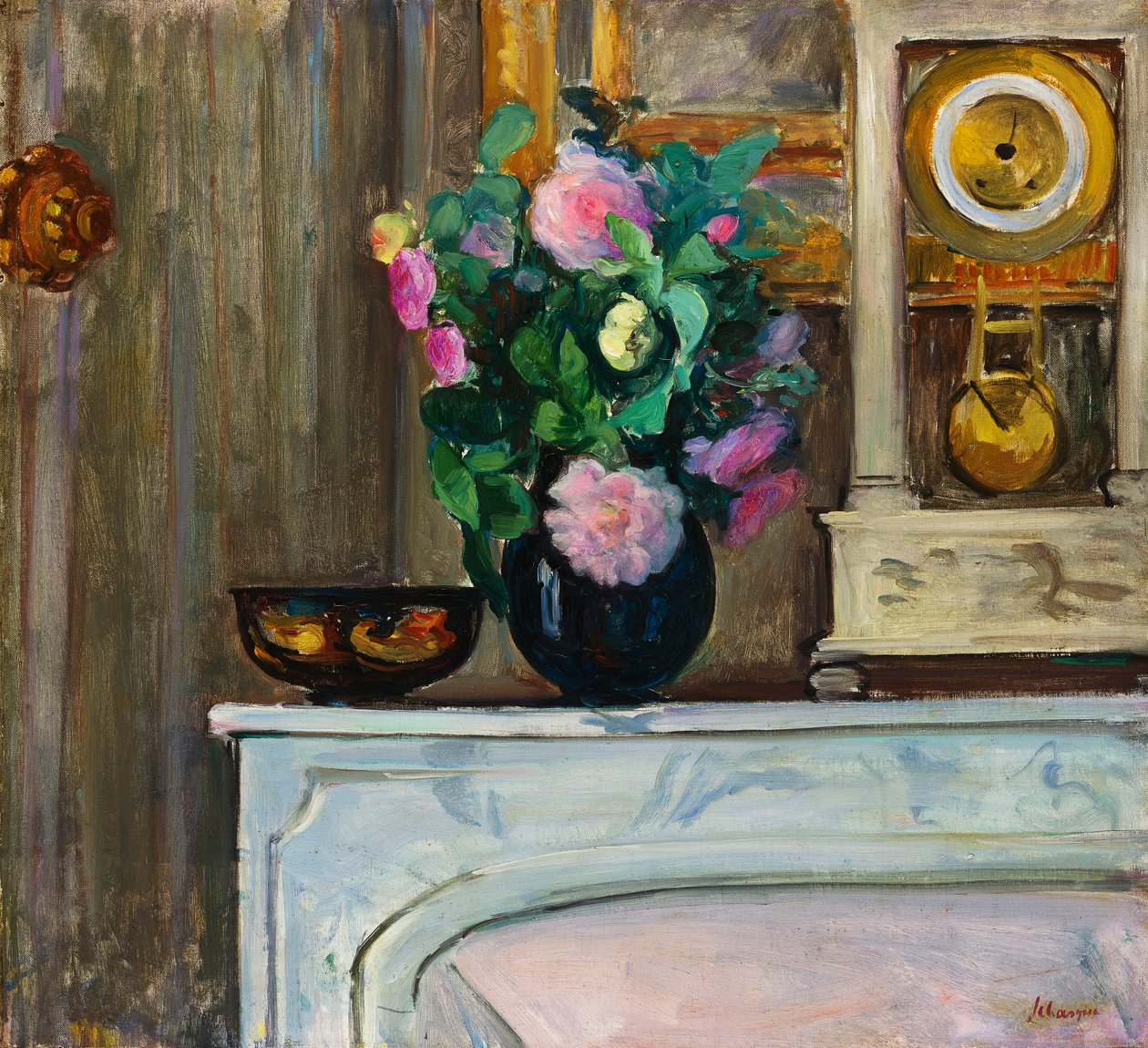 Bukett av blommor på den öppna spisen, 1920 av Henri Lebasque