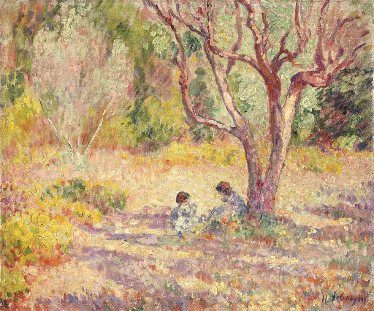 Spel i skuggan av trädgården; Spel i trädgårdens skugga, ca 1906-1907 av Henri Lebasque