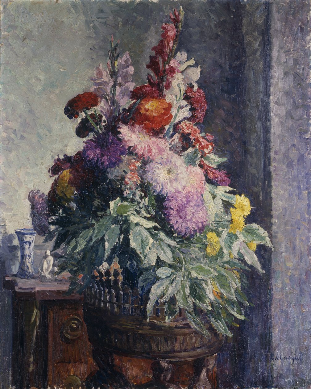 Interiör med bukett blommor; Interiör med en bukett blommor, av Henri Lebasque
