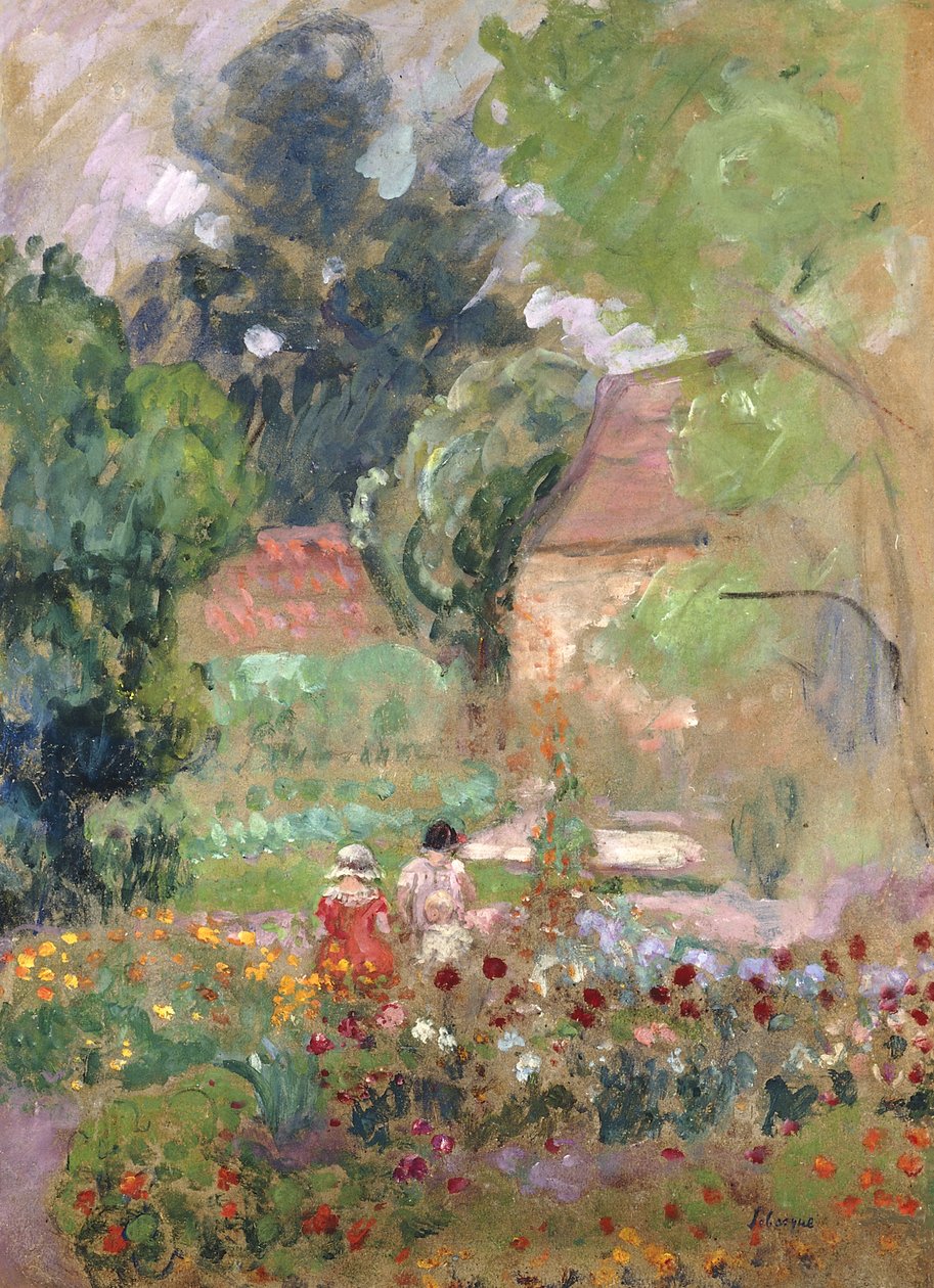 Marthe, Nono och Pierre i trädgården, av Henri Lebasque