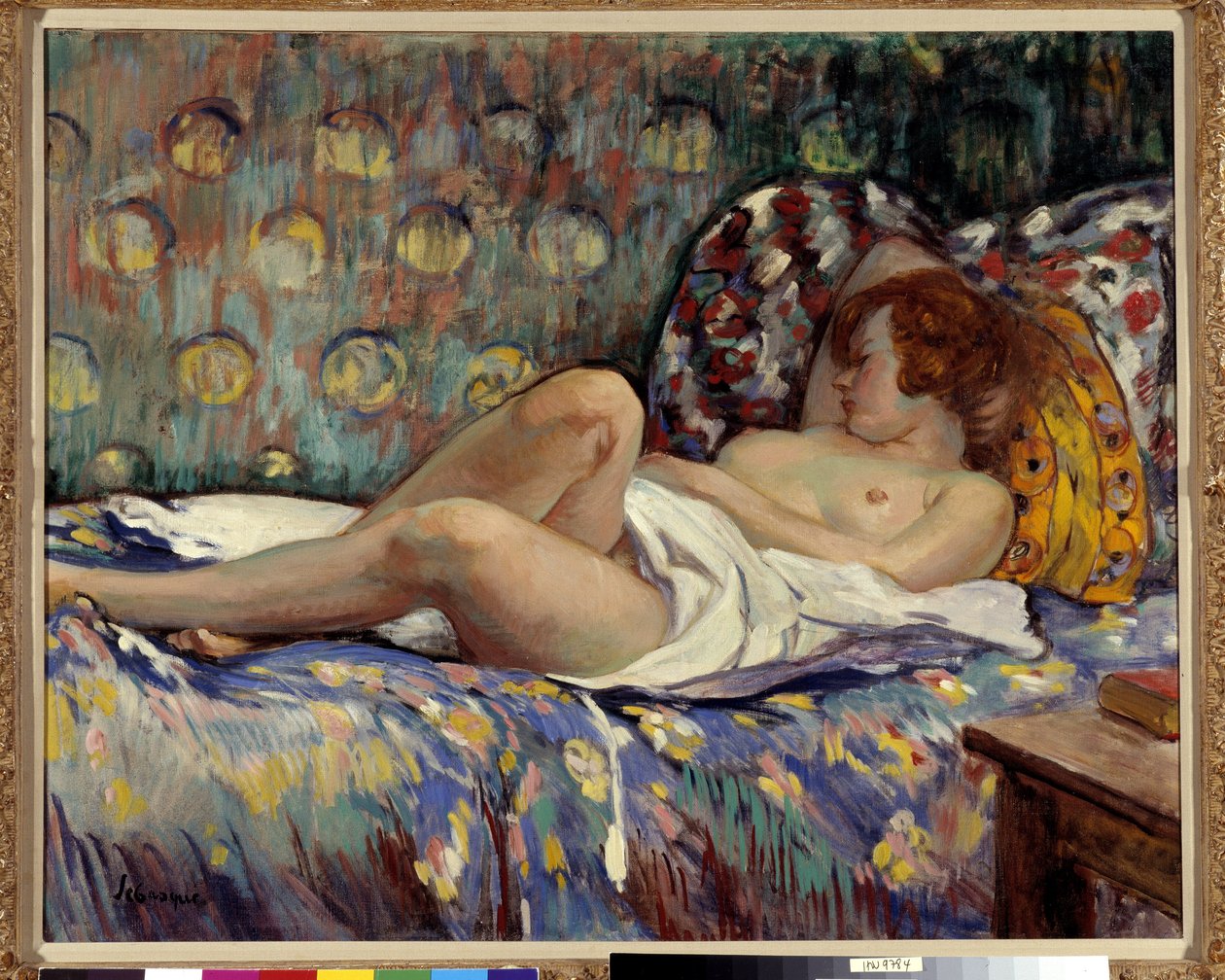 Nu Longe-målning av Henri Lebasque (1865-1937) Obligatoriskt omnämnande: Collection foundation regards de Provence, marseille av Henri Lebasque