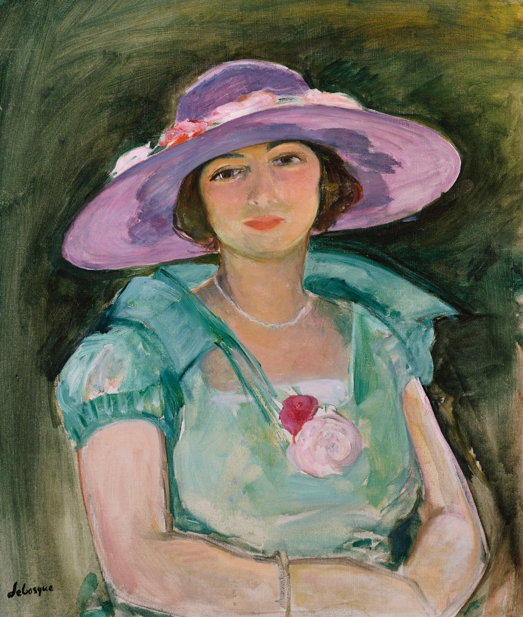 Porträtt av Marthe Lebasque i lila hatt, 1925-26 av Henri Lebasque