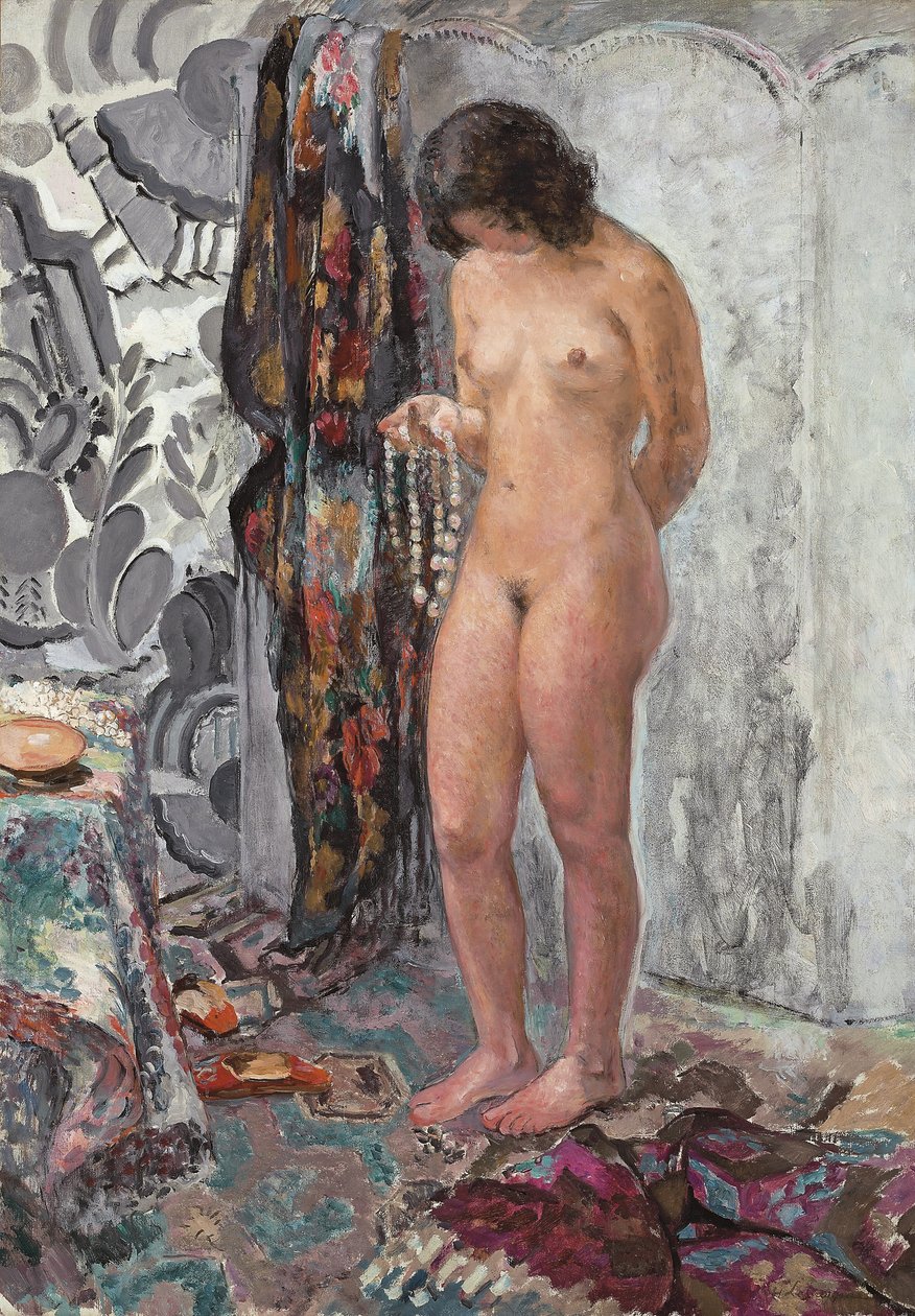 Stående naken med ett halsband, ca. 1923 av Henri Lebasque