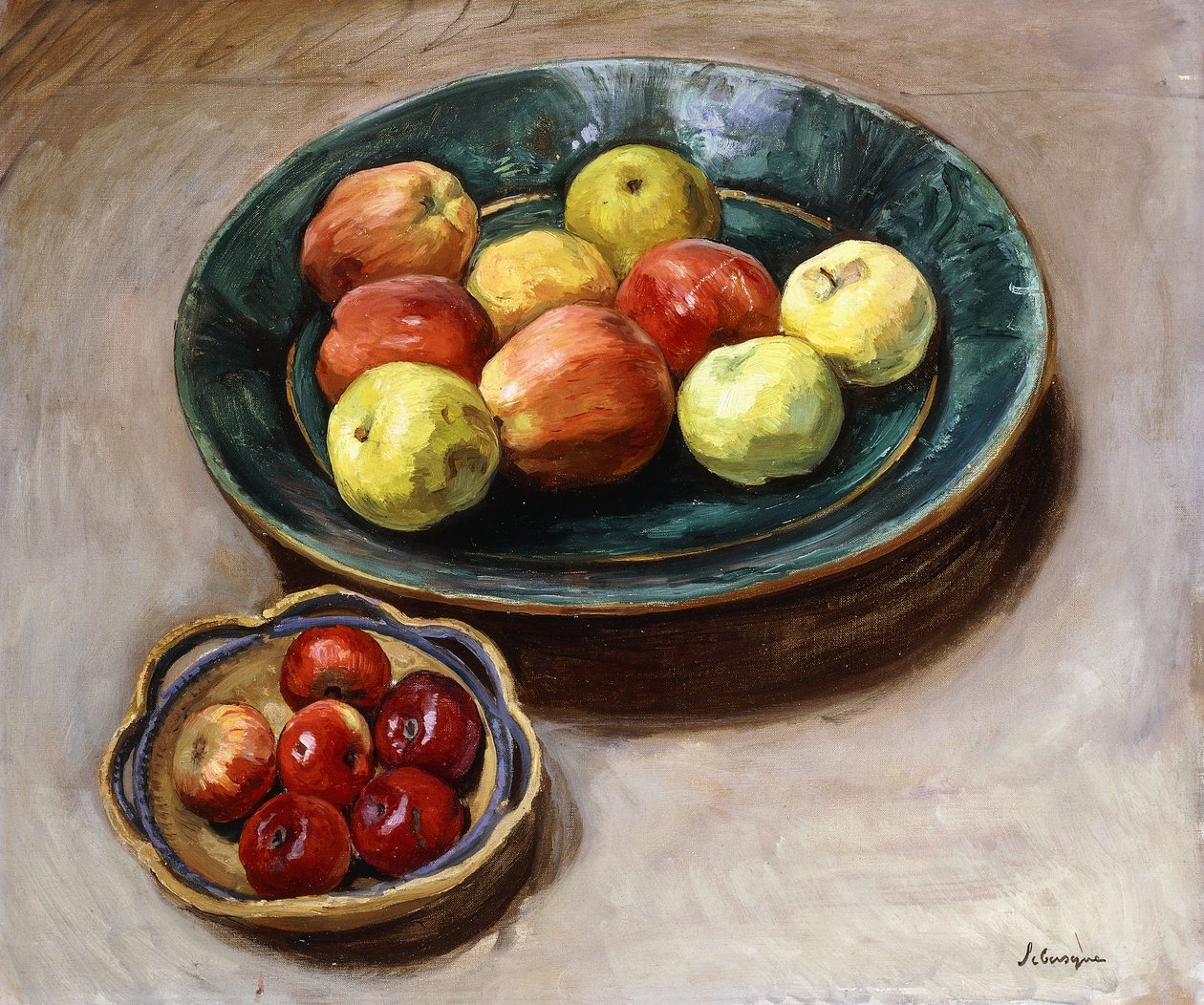 Stilleben med äpplen; Nature Morte aux Pommes, ca 1926 av Henri Lebasque