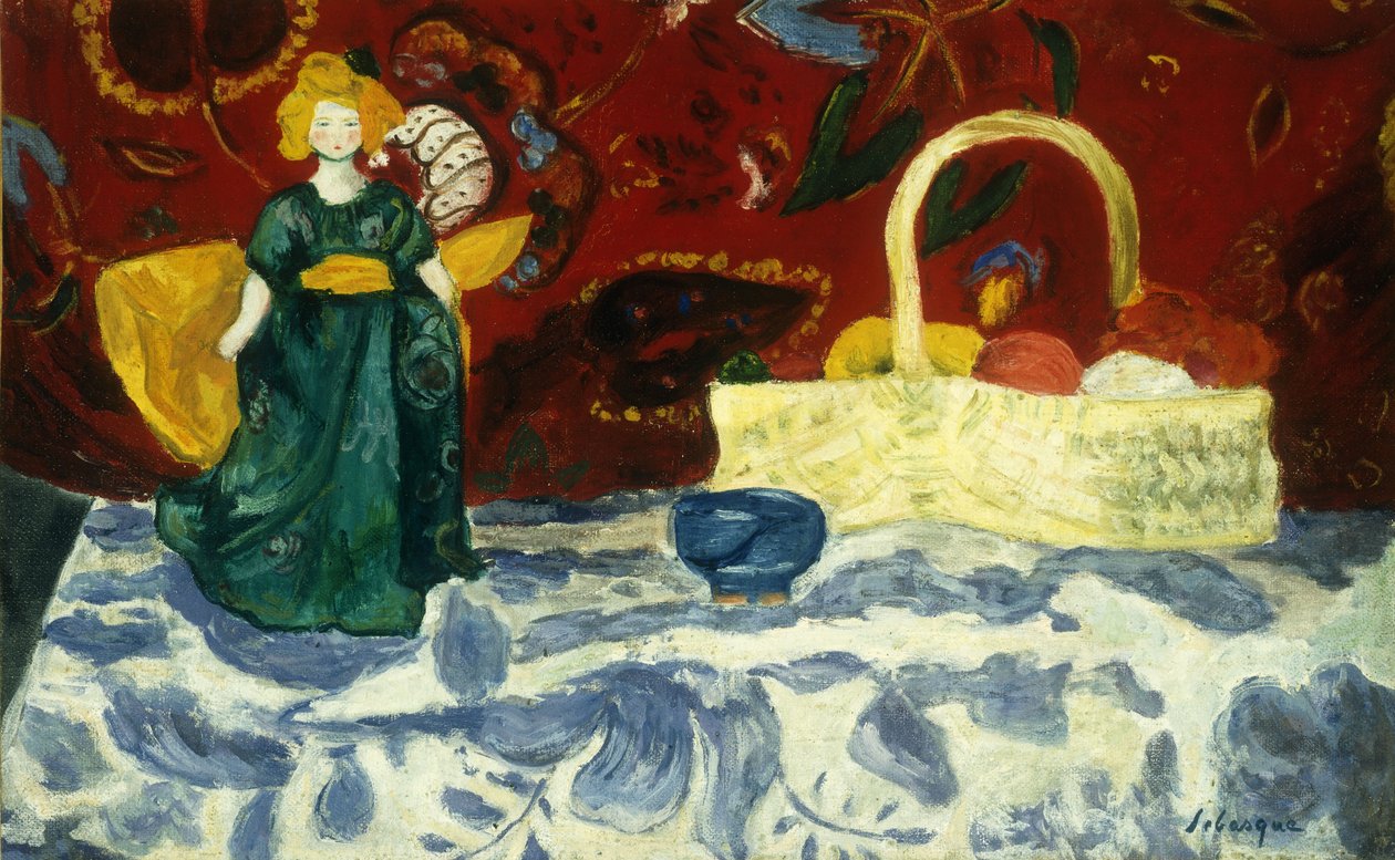 Stilleben med en docka och frukt; Stilleben med docka och frukt, av Henri Lebasque