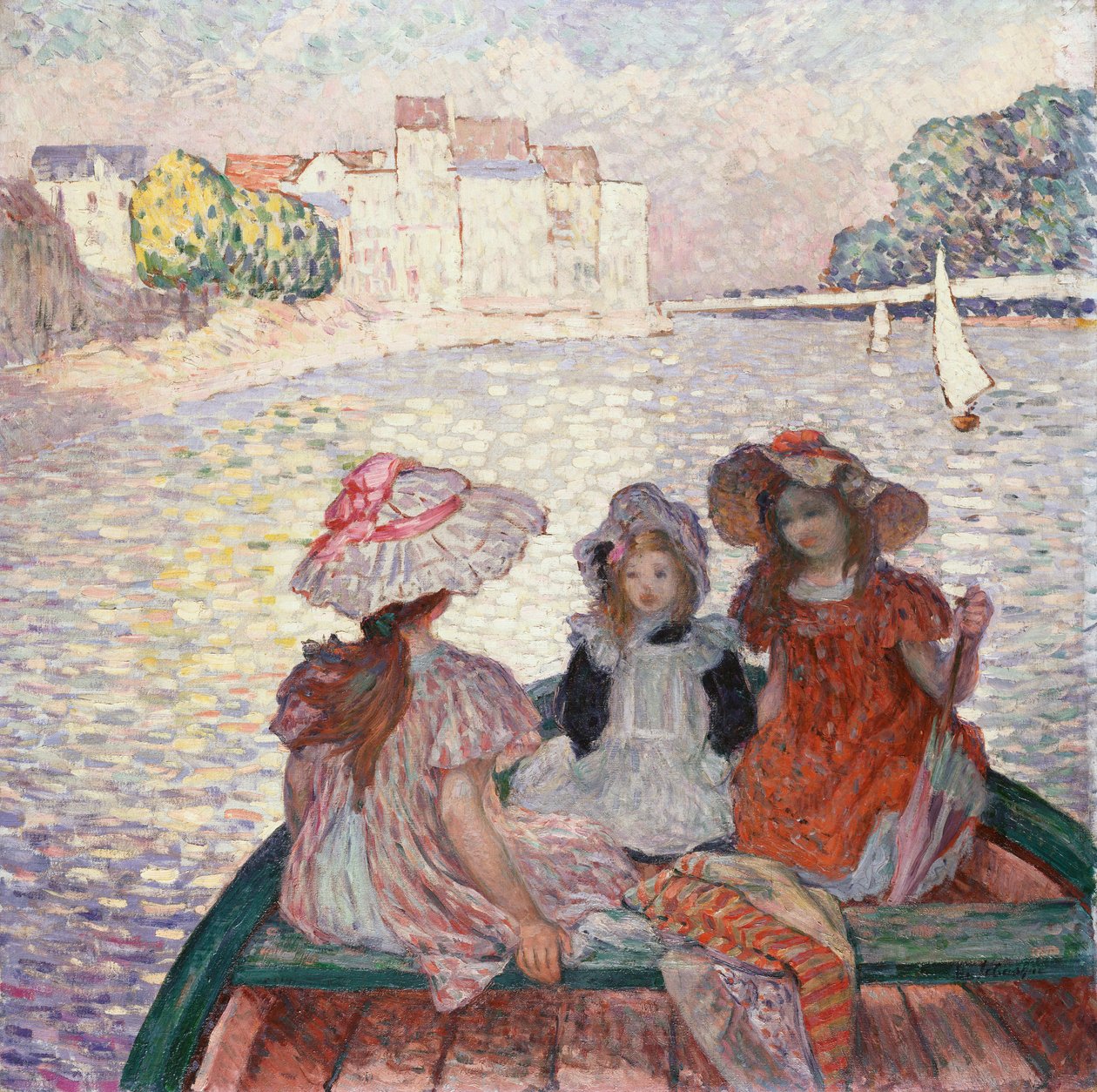 Tre flickor i en båt av Henri Lebasque