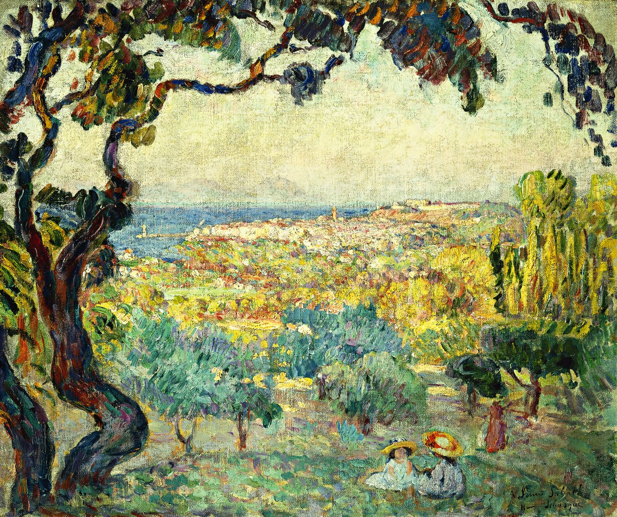 Två barn i ett kustlandskap; Två barn i ett maritimt landskap, av Henri Lebasque