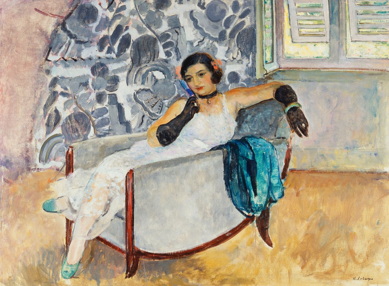Kvinna med svarta handskar; Kvinnan i svarta handskar, ca 1930 av Henri Lebasque