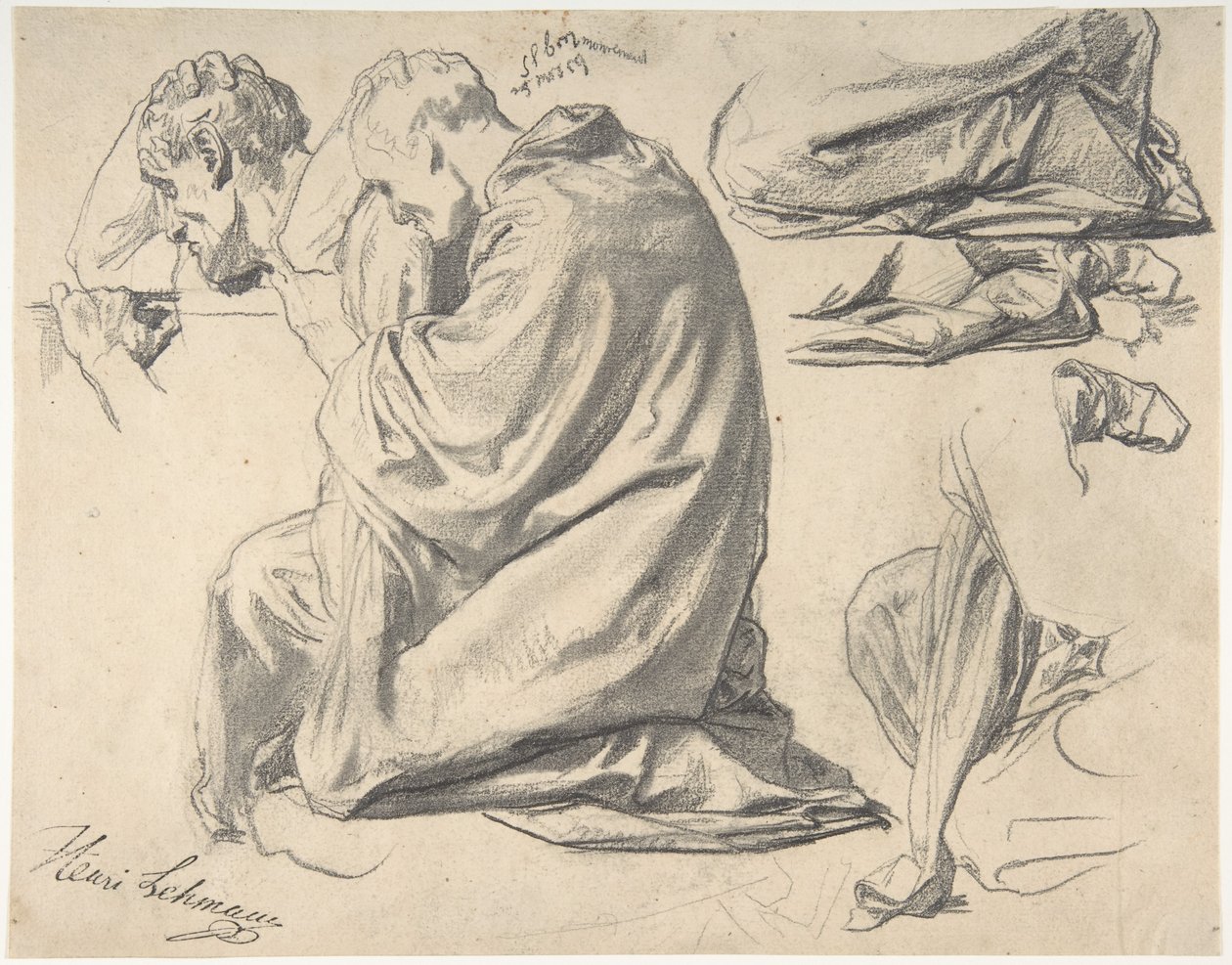 Knäande draperad manlig figur, vänd åt vänster av Henri Lehmann