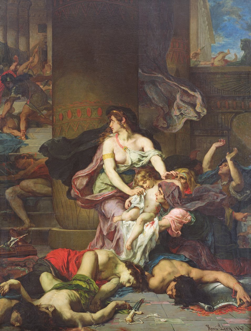 Joash räddad från massakern på den kungliga familjen, 1867 av Henri Leopold Levy