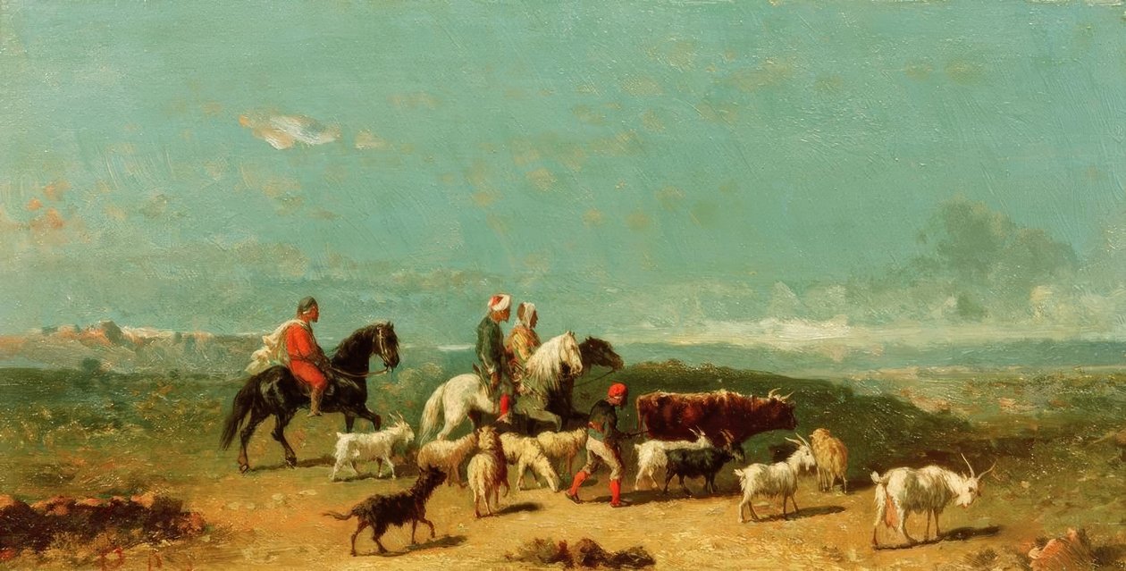 Arabisk grupp ryttare med en gethjärde i vida Lan av Henri Lucien Robert