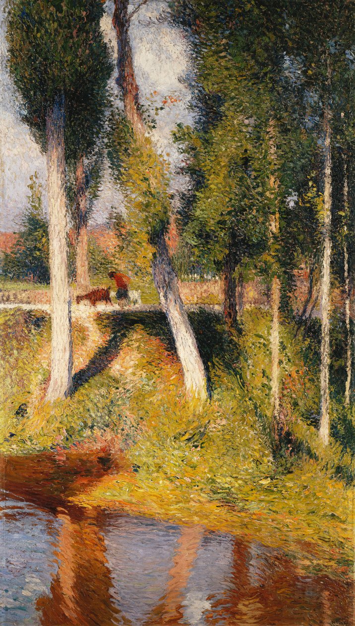 Landskap med kanten av en flod; Paysage au Bord de la Riviere, av Henri Martin