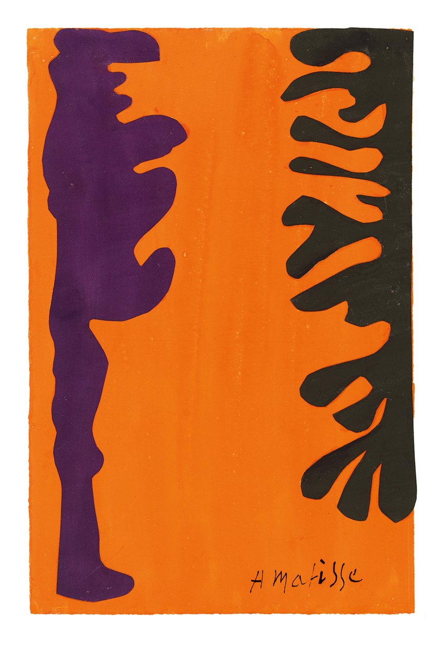 Svarta och violetta arabesker på orange bakgrund av Henri Matisse