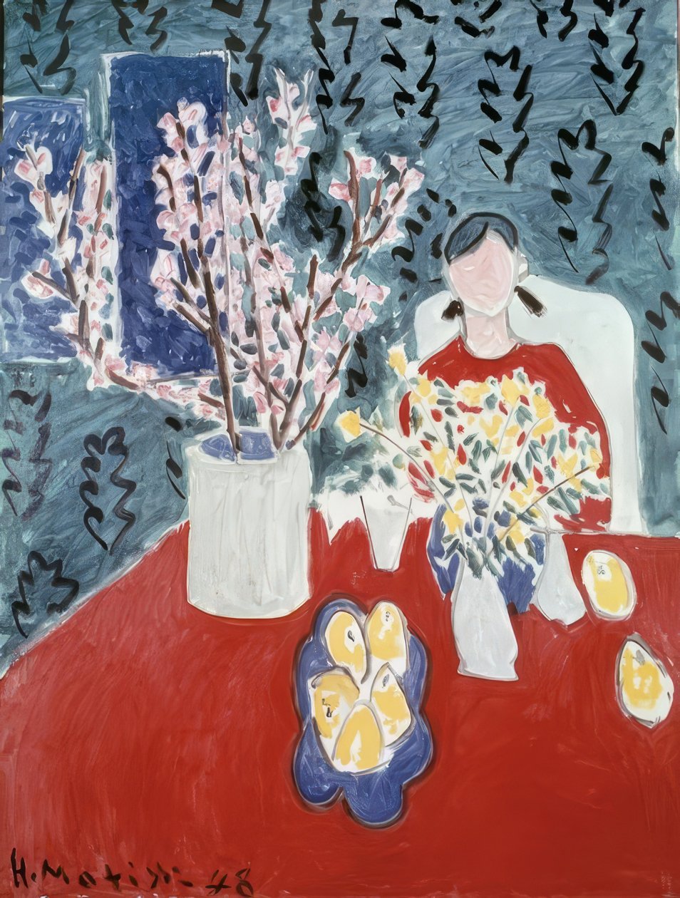 Plommonträdets grenar på en grön bakgrund av Henri Matisse