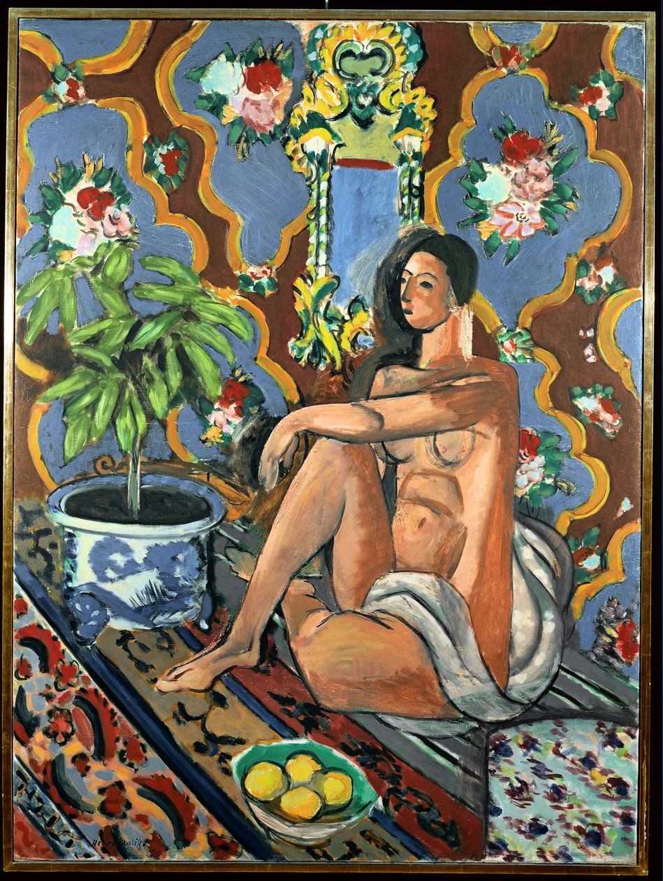 Dekorativ figur på ornamental botten av Henri Matisse