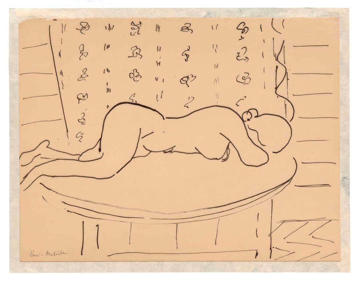 Kvinnlig naken liggande med ansiktet nedåt på ett bord av Henri Matisse