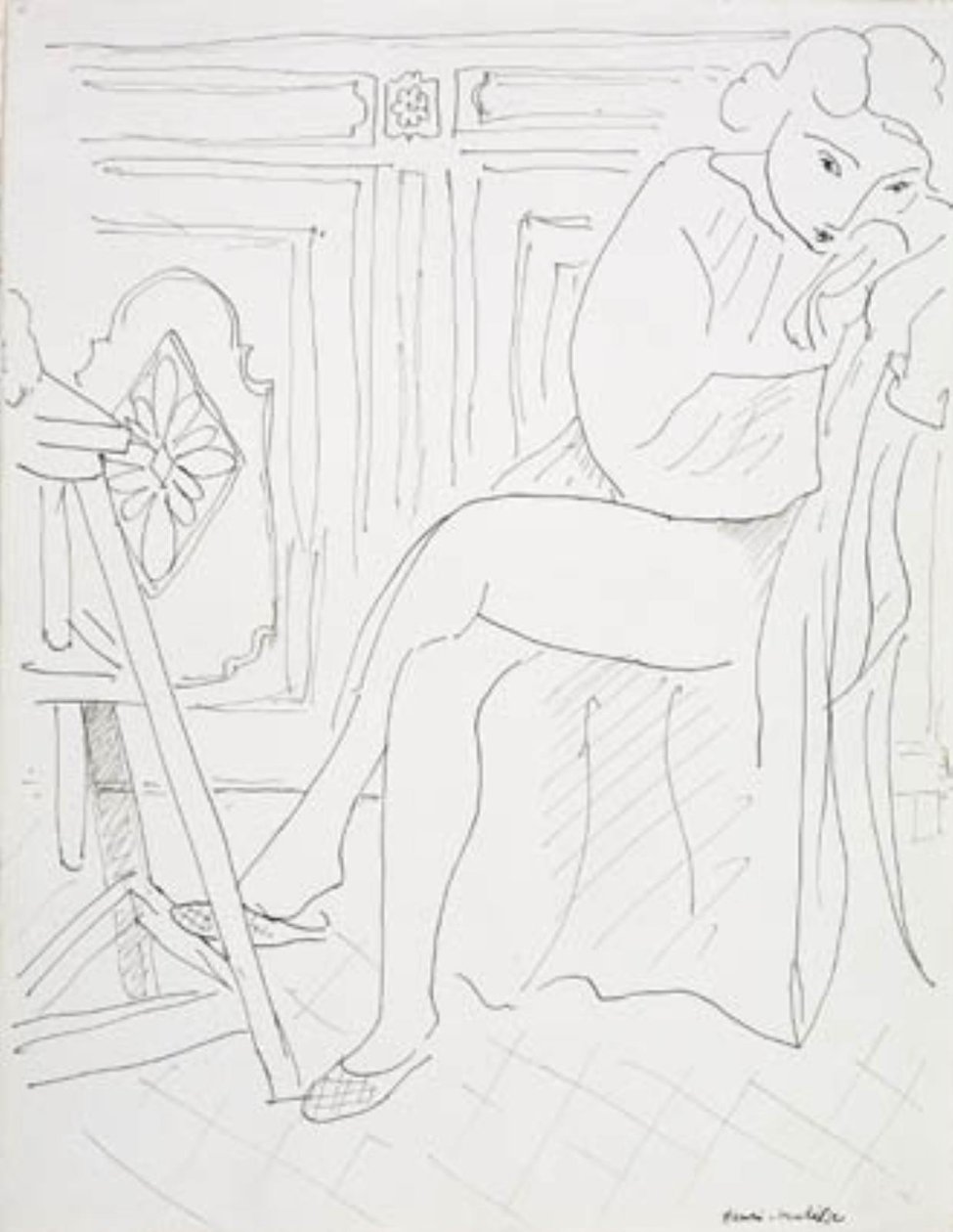 Kvinnlig modell som kopplar av i ateljén av Henri Matisse