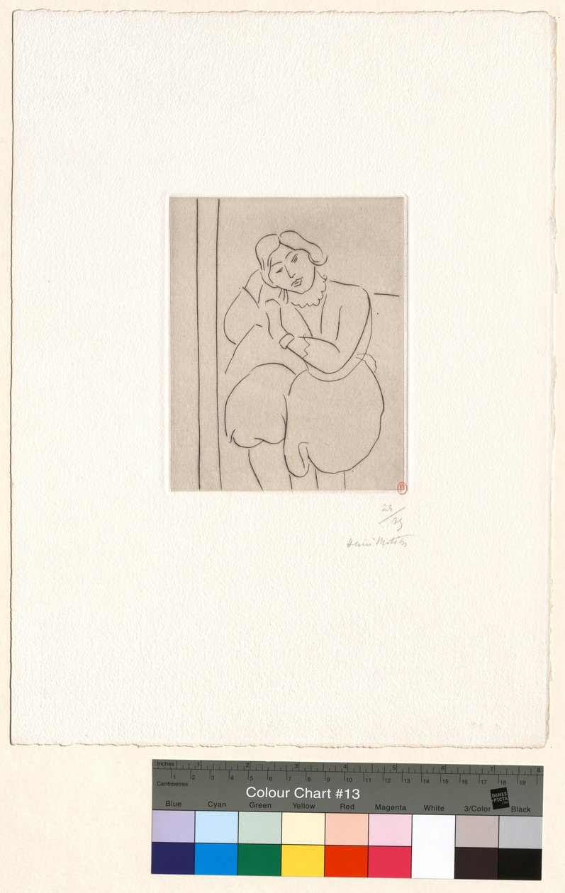 Sittande kvinna med huvudet vilande mot höger hand av Henri Matisse