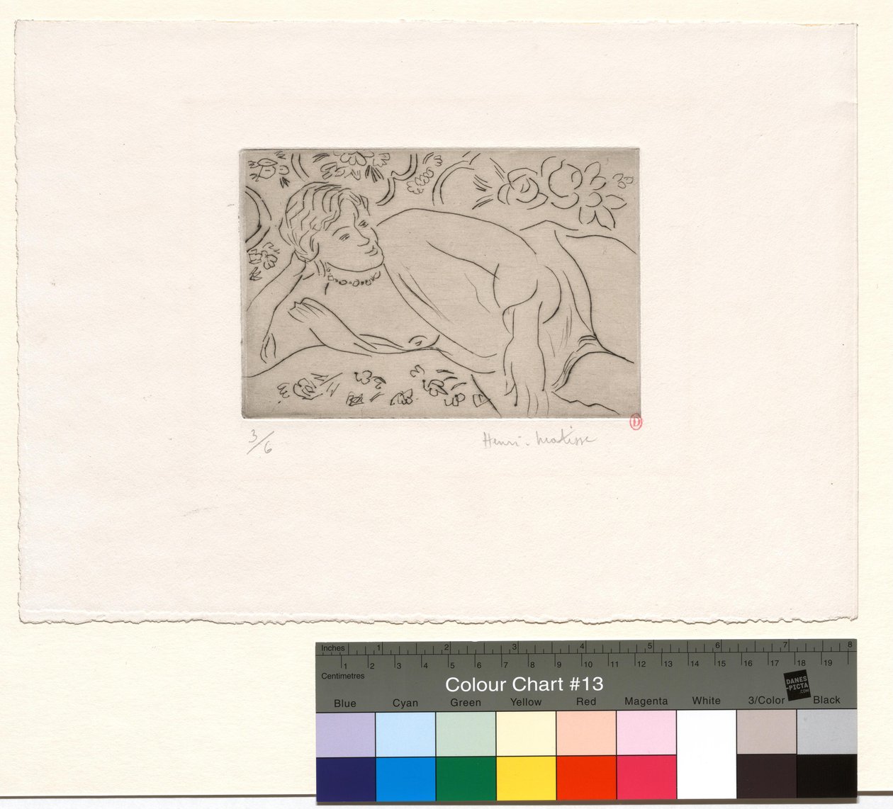 Liggande figur, blommig bakgrund av Henri Matisse