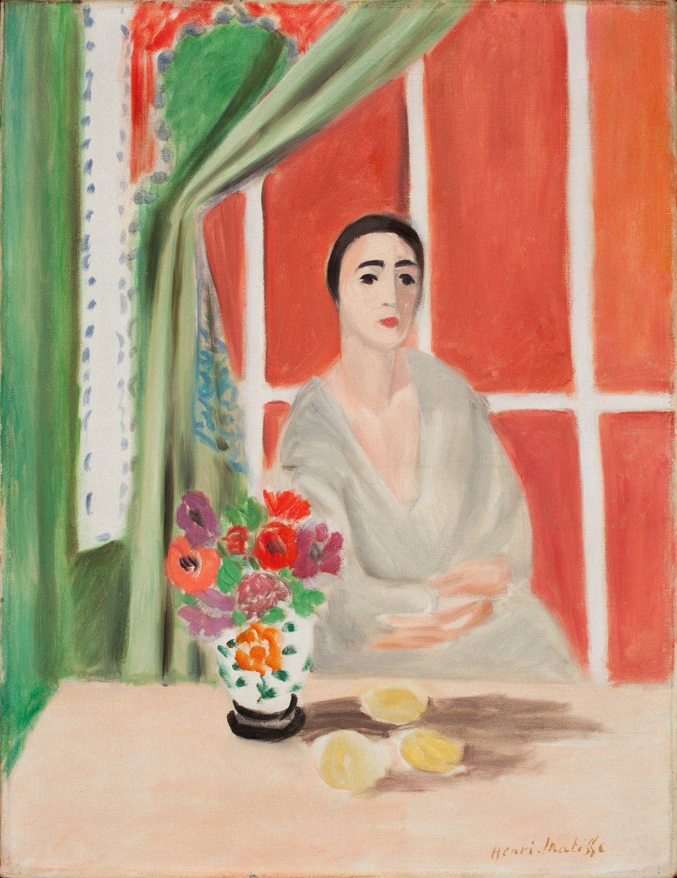 Figure au Rideau Releve (olja på duk) av Henri Matisse