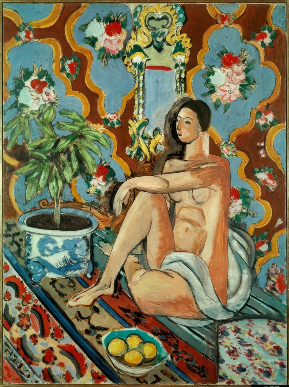 Dekorativ figur på fond ornamental av Henri Matisse