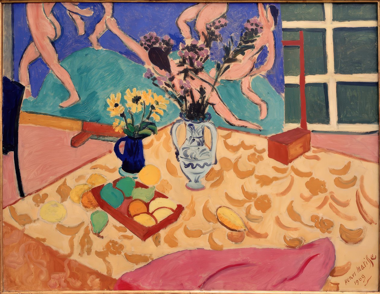 Frukt, blommor med bilden The Dance av Henri Matisse
