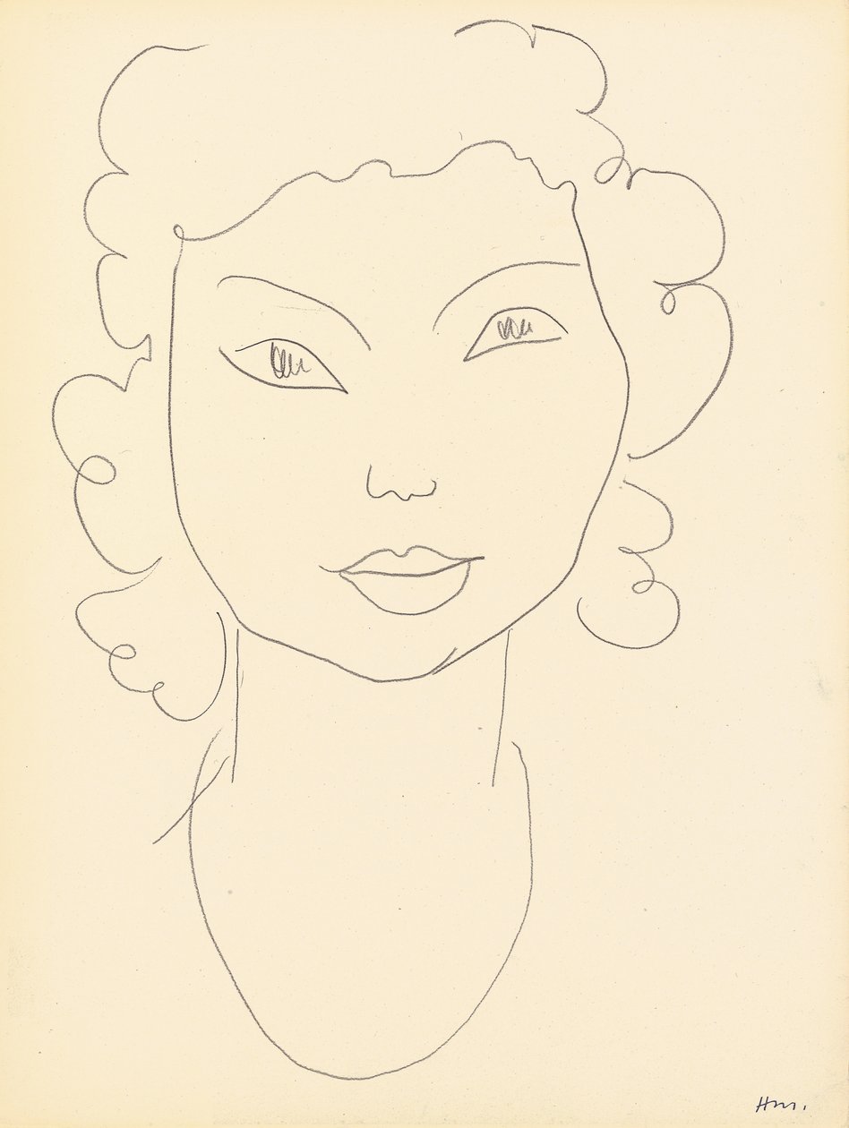 Huvud, lockigt hår (krita på papper) av Henri Matisse