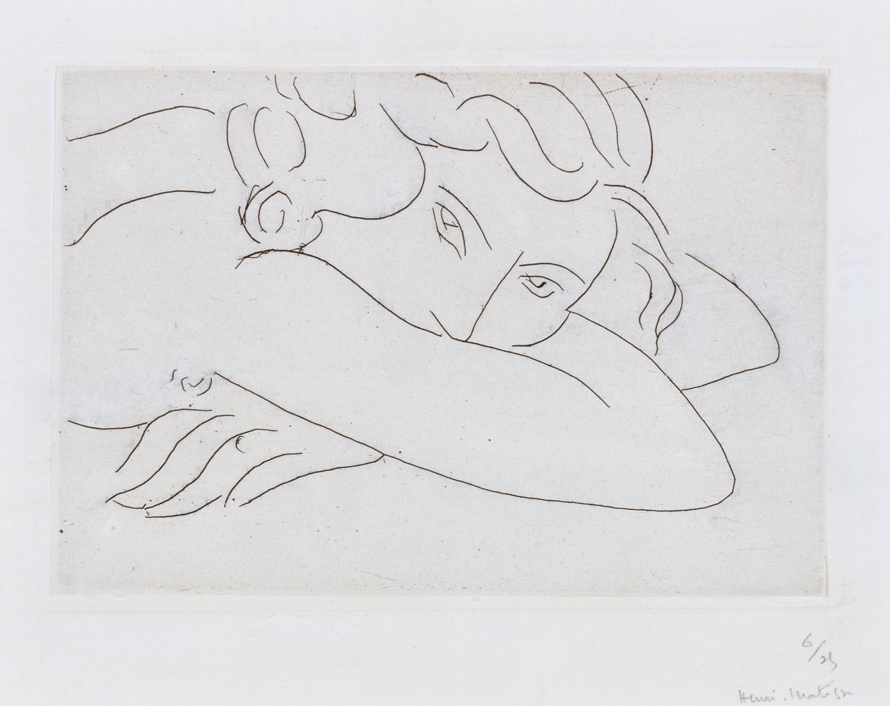 Huvud och armar på liggande naken (etsning) av Henri Matisse