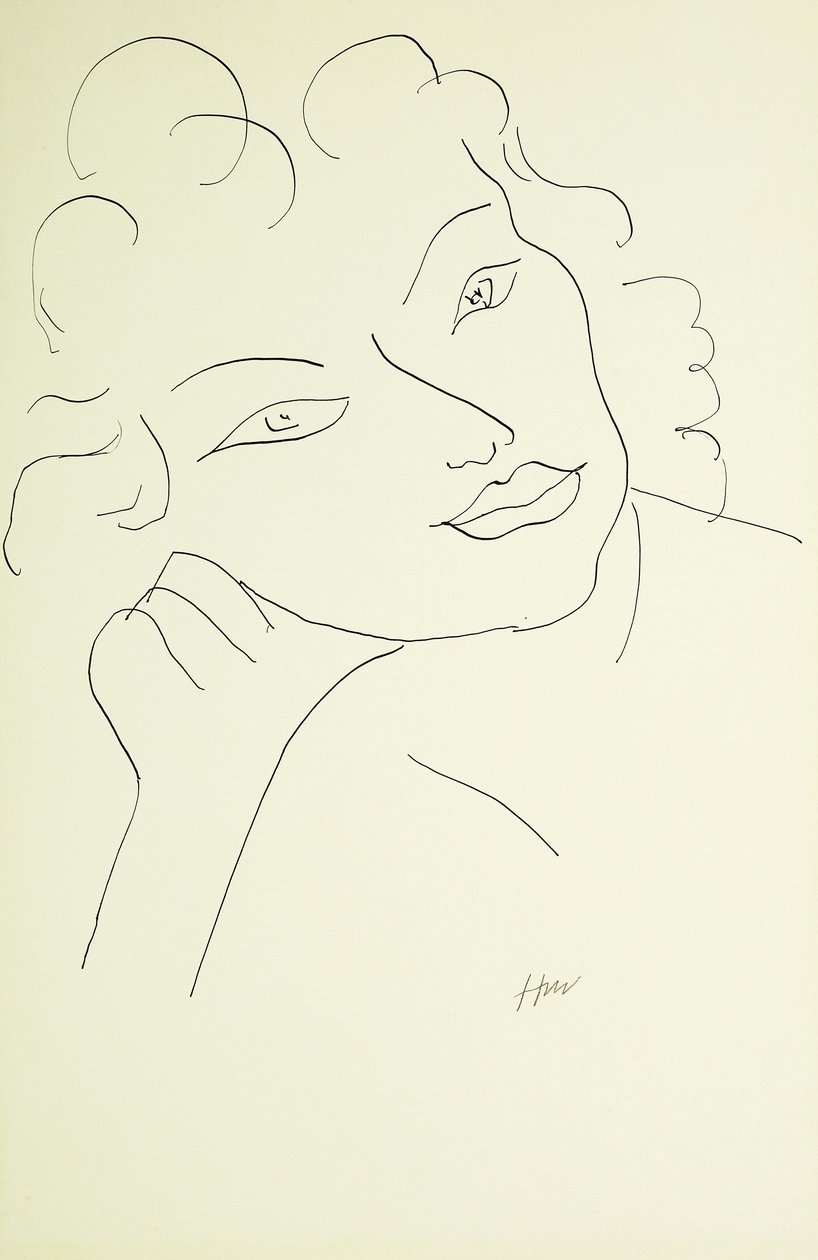 Huvud av en ung kvinna (penna och svart bläck på papper) av Henri Matisse