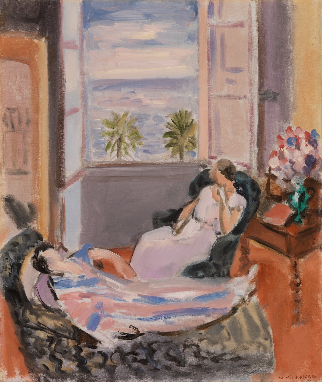 Interiör med två figurer, öppet fönster av Henri Matisse