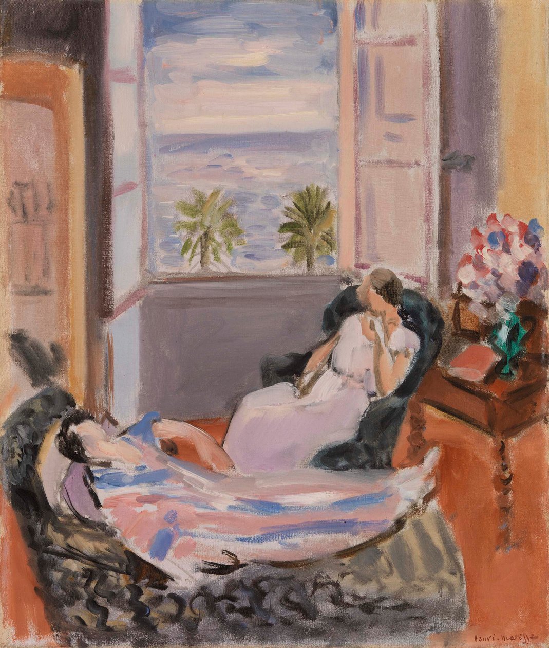 Interiör med två figurer, öppet fönster av Henri Matisse