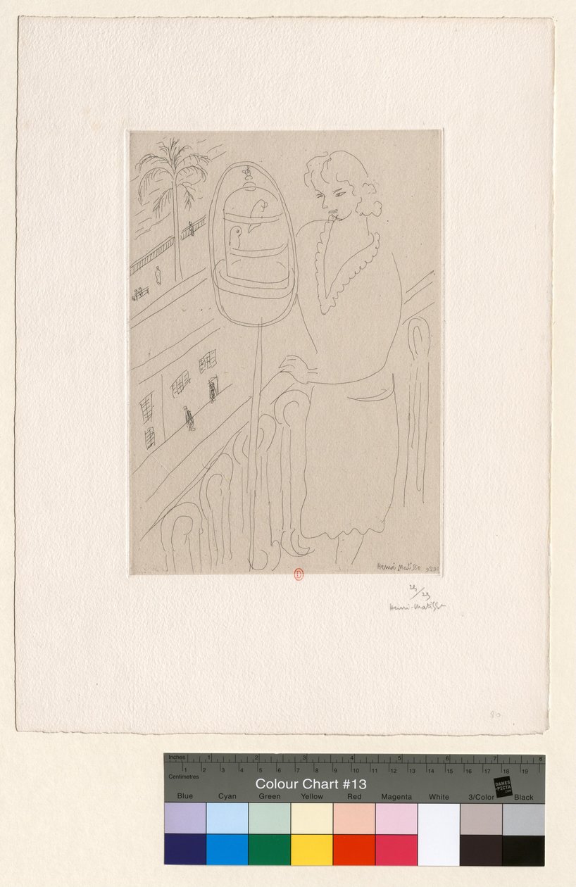 Ung kvinna på balkongen som betraktar parakiter av Henri Matisse