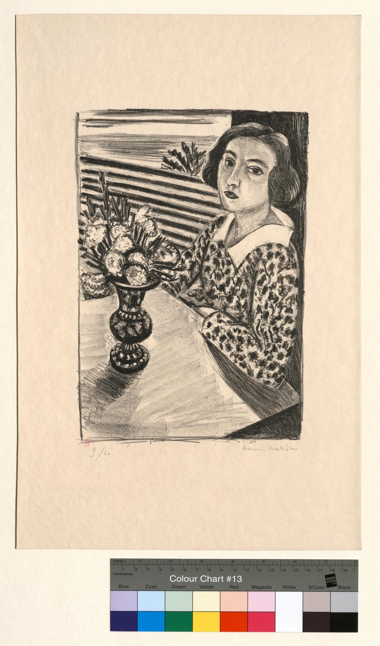 Sittande ung flicka med blomsterbukett av Henri Matisse