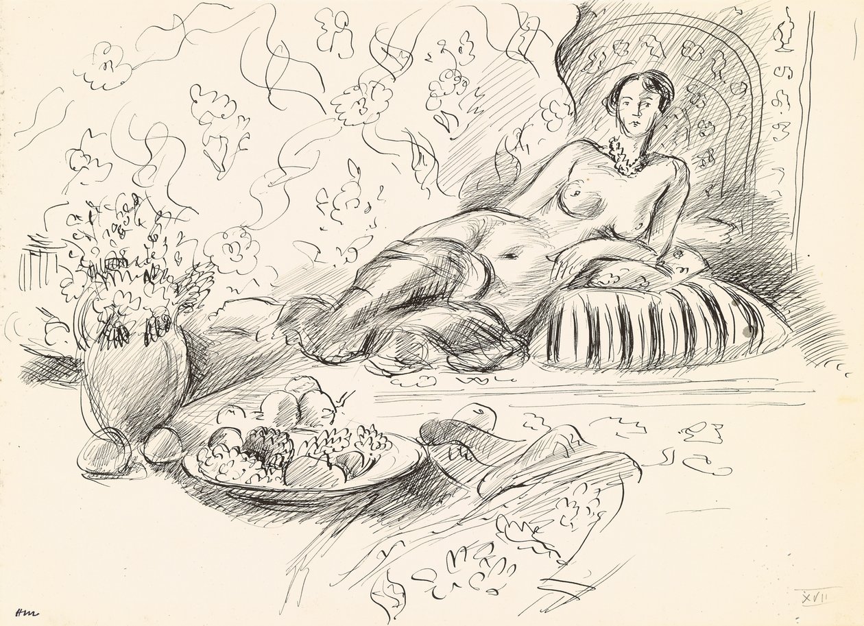 Liggande Odalisque II, ca 1927 (penna och bläck på papper) av Henri Matisse