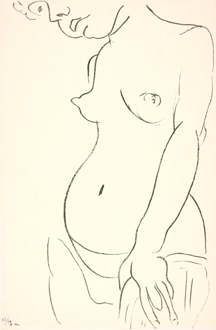 Naken kvinna i halvfigur, trekvartsprofil mot vänster. Huvudets översta del beskuren av Henri Matisse