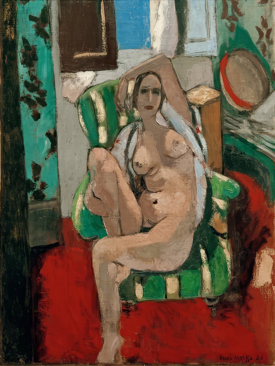 Naken sittande med tamburin av Henri Matisse
