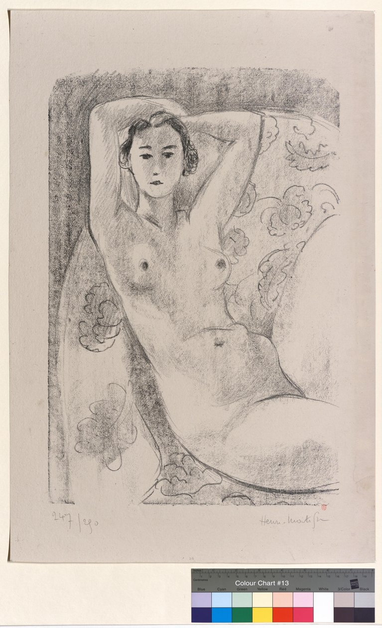 Nu sitter han i en fåtölj med blommigt mönster av Henri Matisse