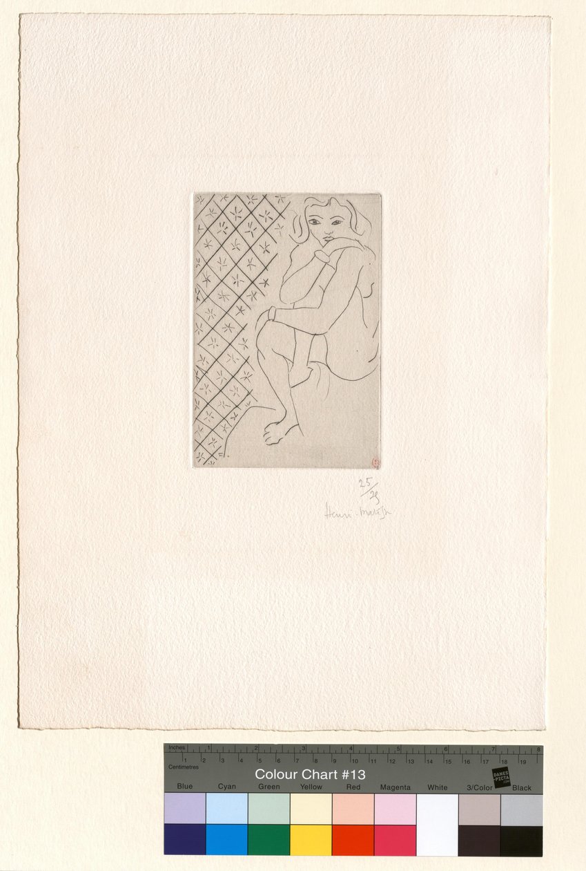 Sittande nakenmodell, bakgrund med stjärnformade kakelplattor av Henri Matisse
