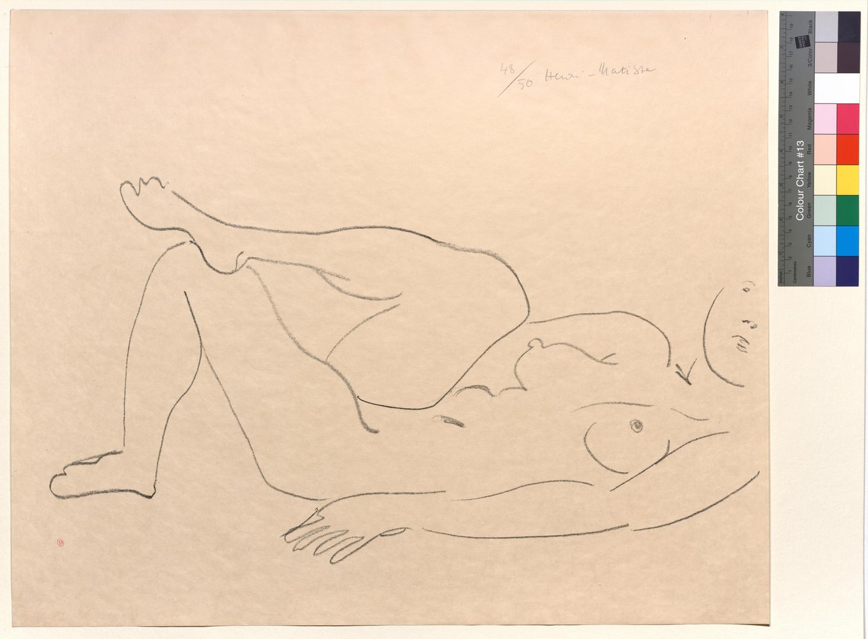 Naken liggande figur med ofullständigt ansikte: Studie av ben av Henri Matisse