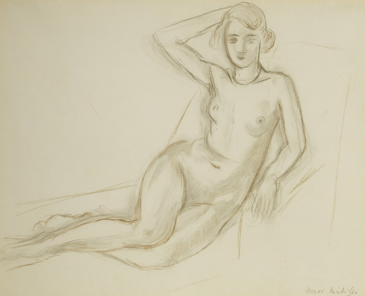 Naken sittande på en liggande stol; Nu Assis sur une Chaise Longue av Henri Matisse