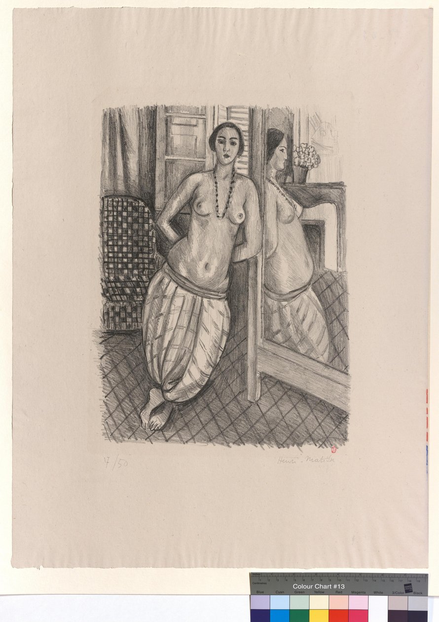 Odaliska i randiga trosor, som speglas i spegeln av Henri Matisse