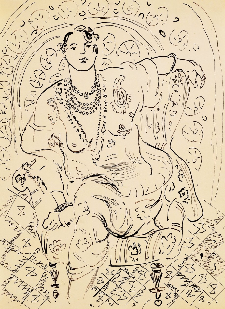 Odalisque med blommig bakgrund av Henri Matisse