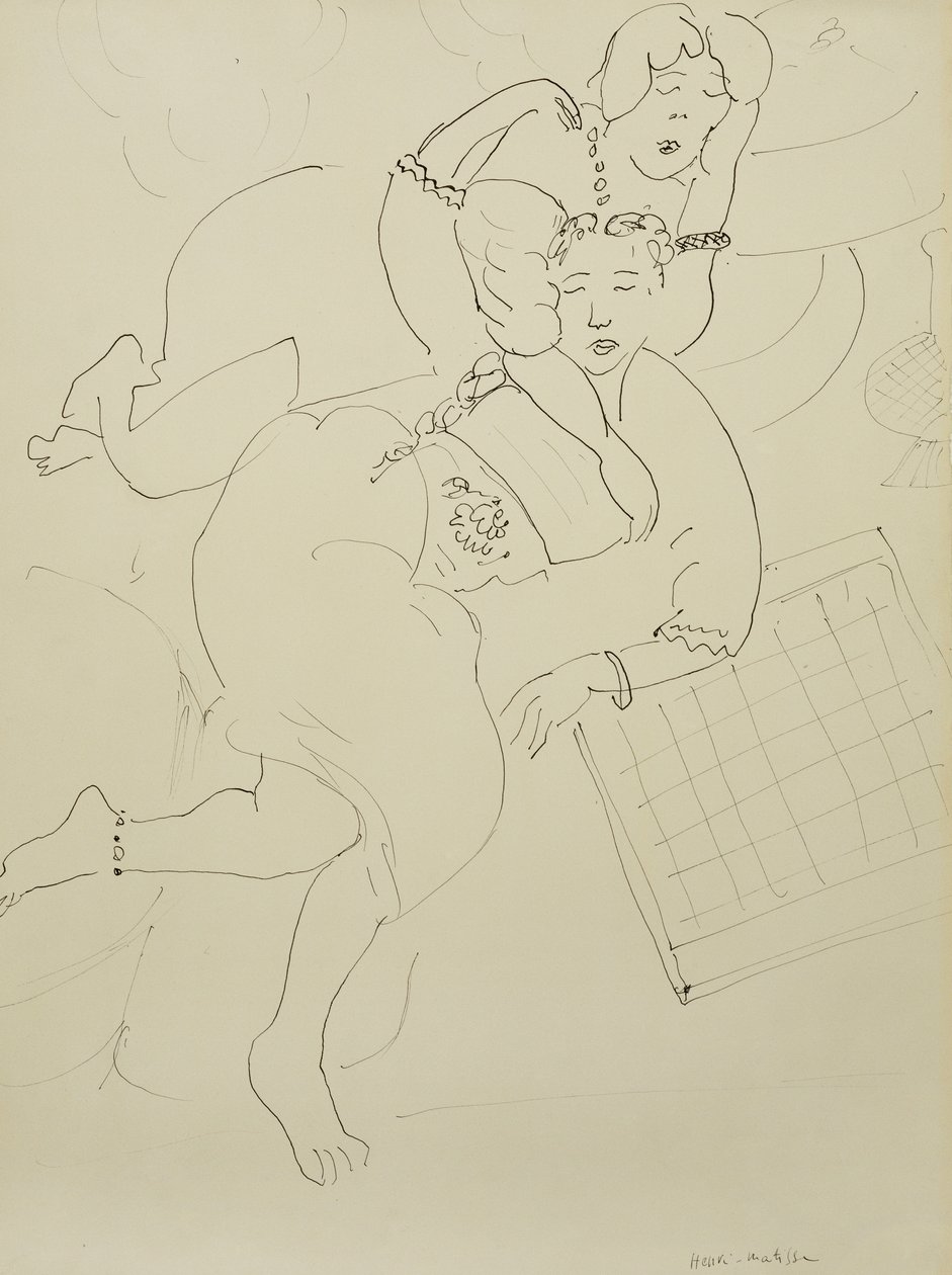 Odalisques with Checkerboard, ca 1928 (penna och svart bläck på papper) av Henri Matisse