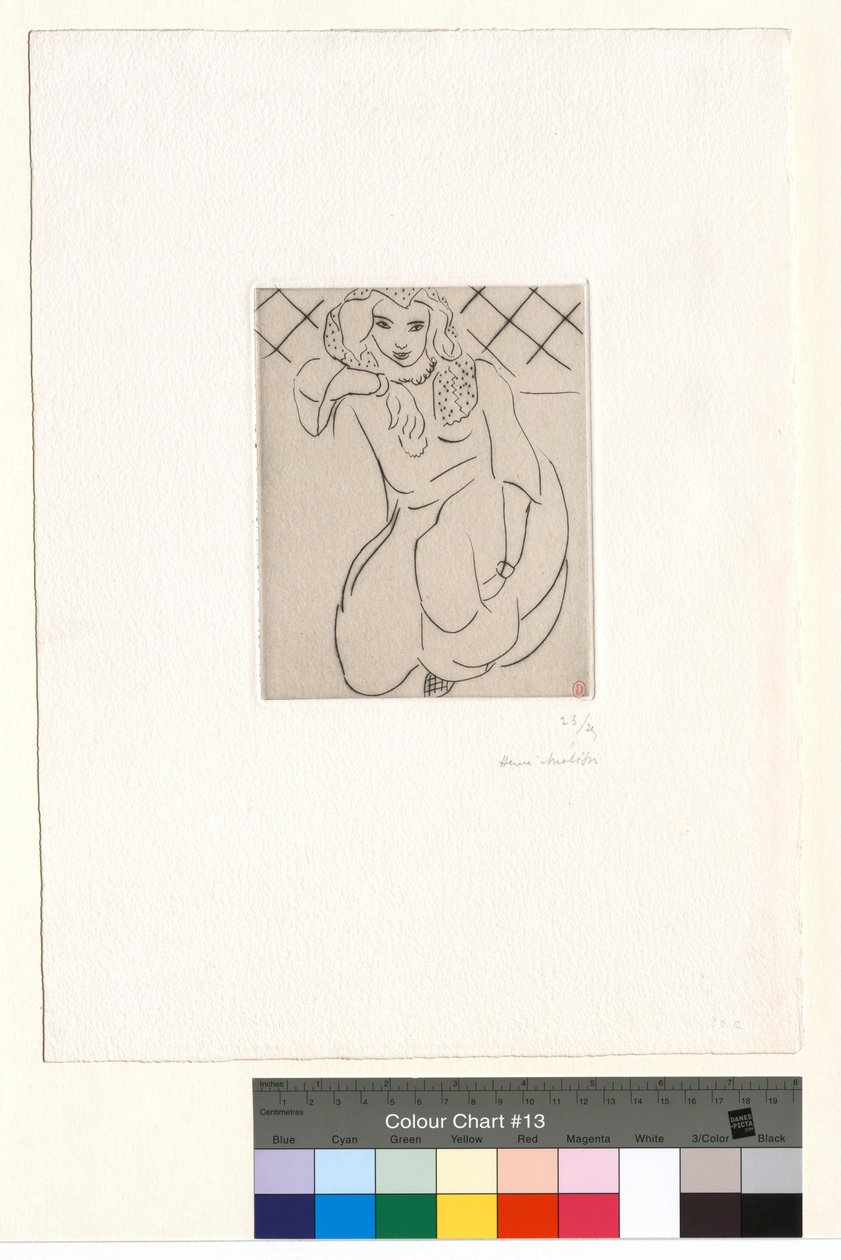 Huksittande orientalisk kvinna, slöja över huvudet av Henri Matisse