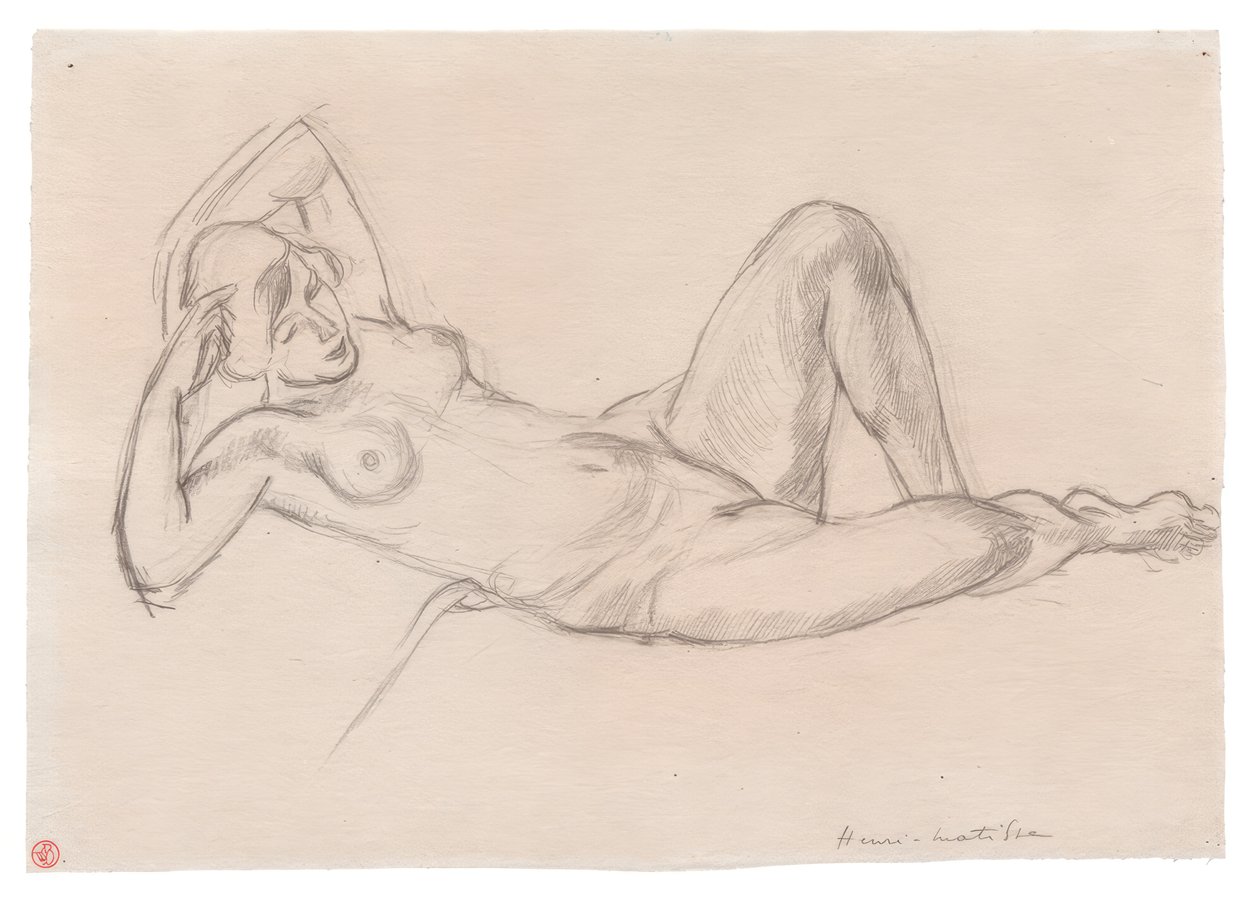 Liggande kvinnlig nakenbild med upphöjt knä av Henri Matisse