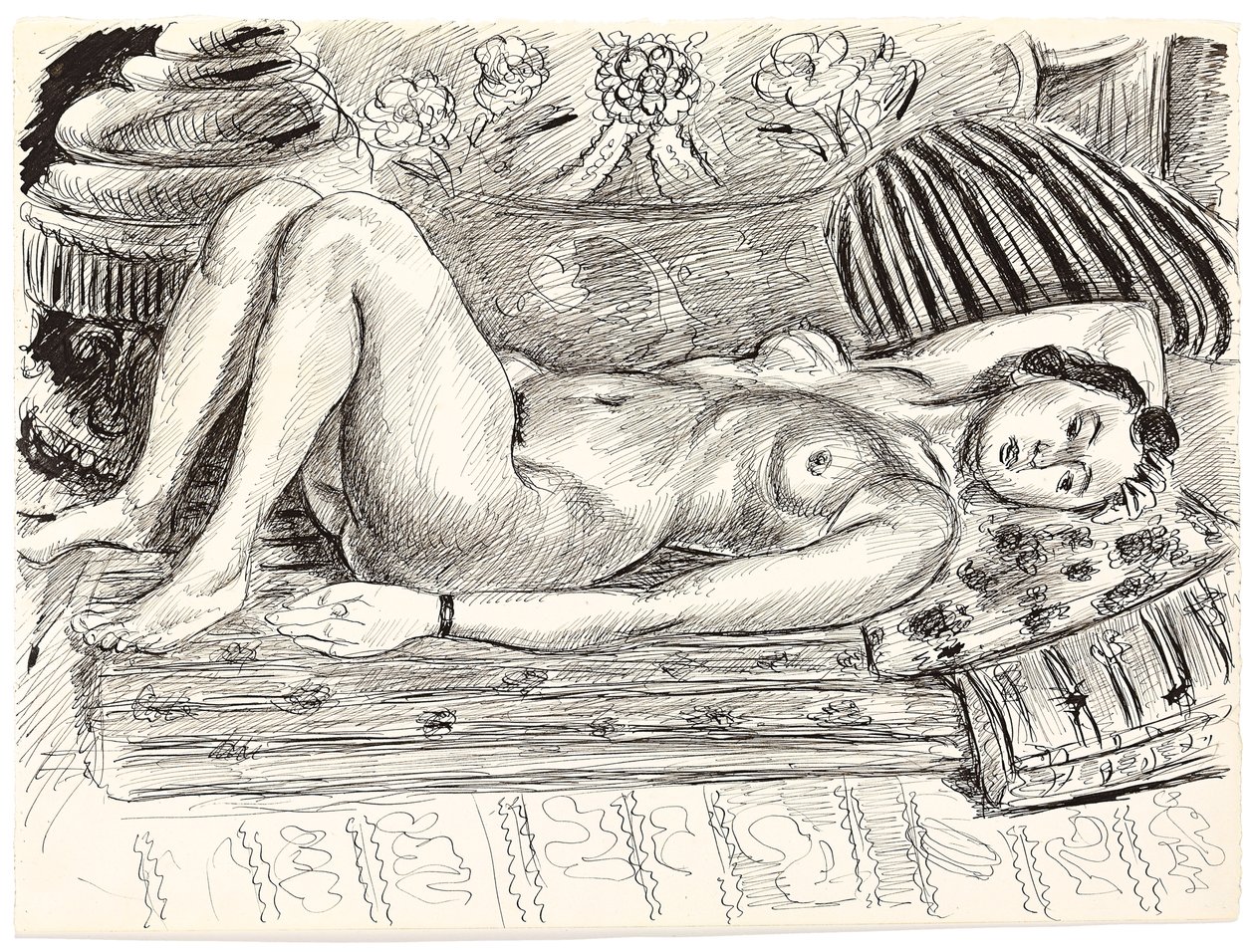Liggande naken på en brasero, ca 1926-1927 (penna och tusch på papper) av Henri Matisse