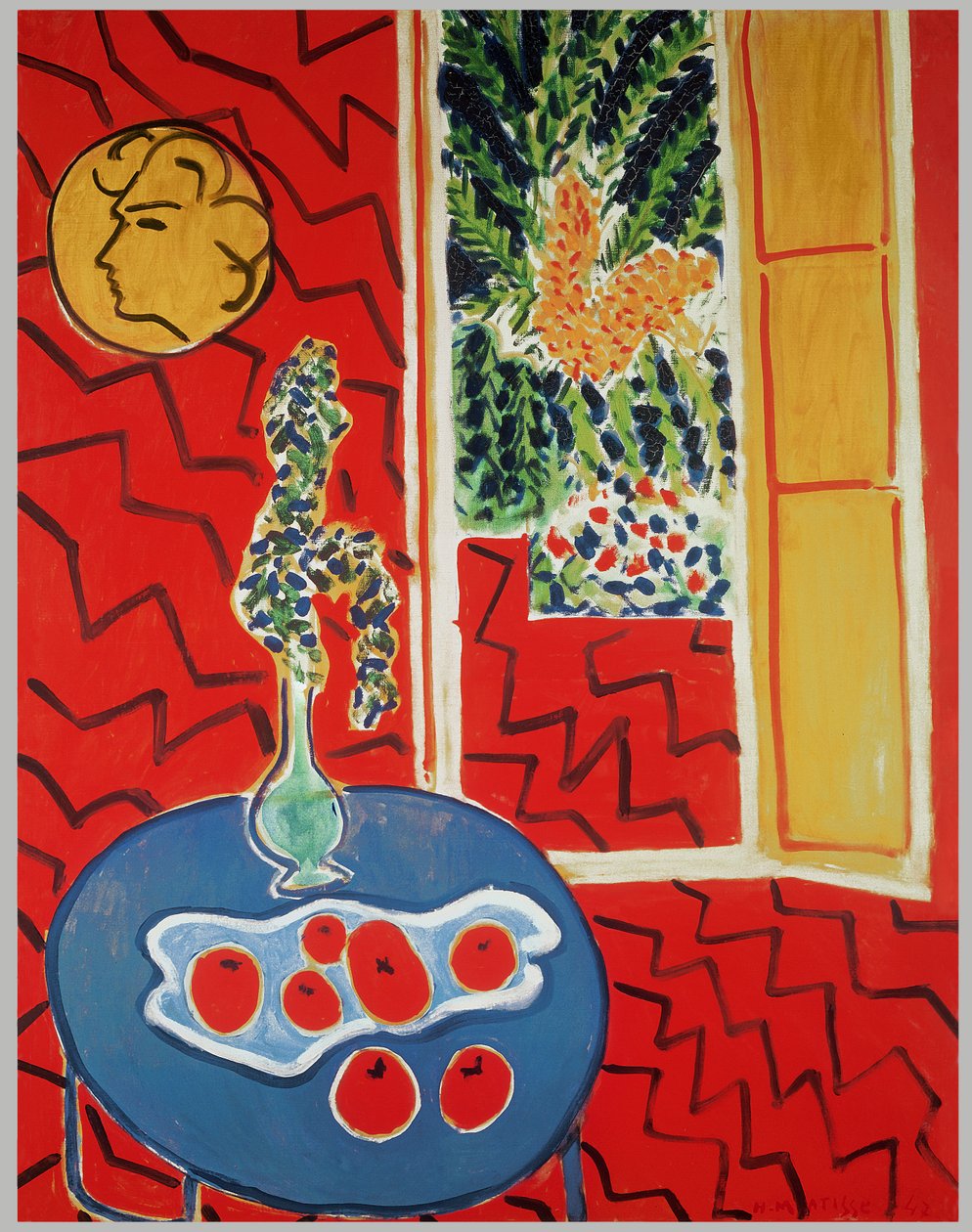 Röd interiör: Stilleben på ett blått bord av Henri Matisse
