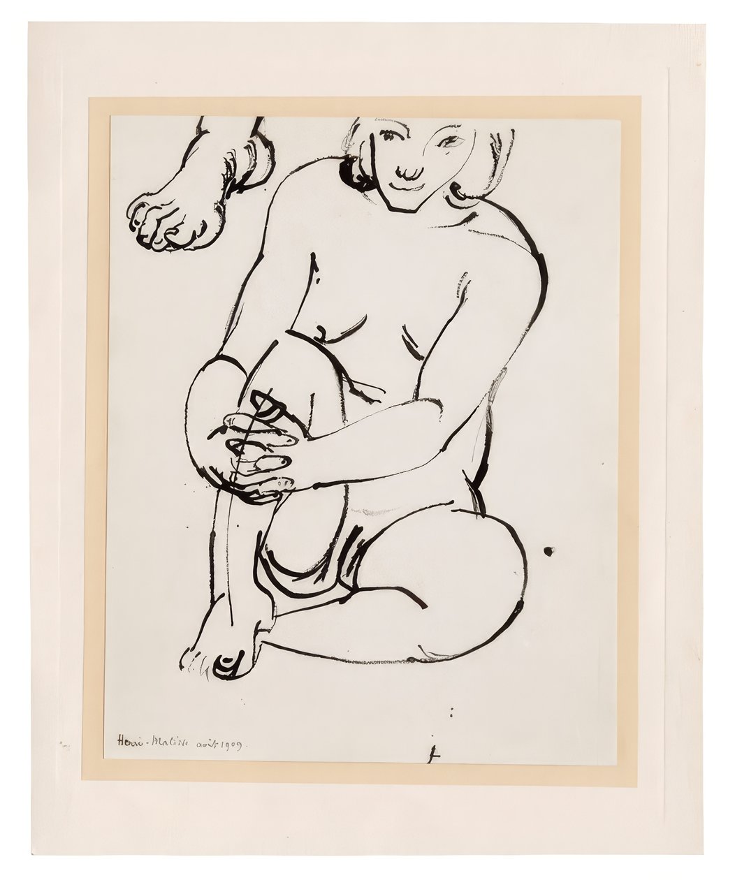 Sittande kvinnlig nakenbild, hållande ett knä, med skiss av en fot av Henri Matisse