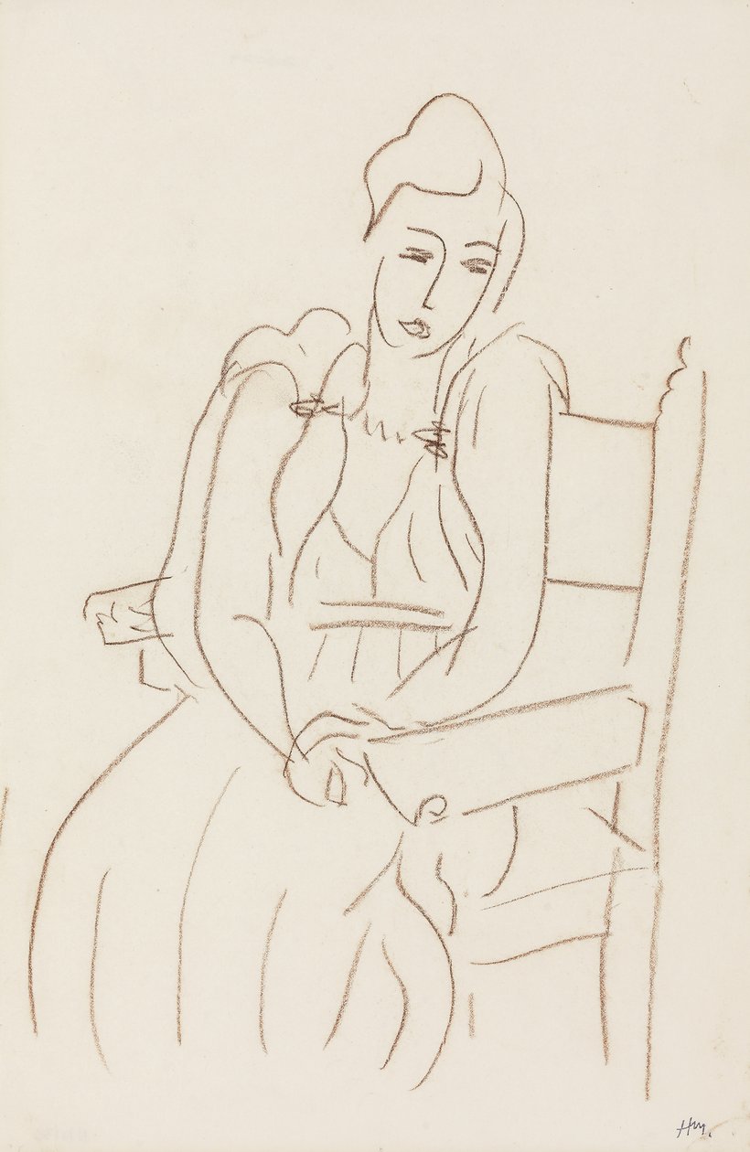Sittande kvinna (brun vaxkrita på papper) av Henri Matisse