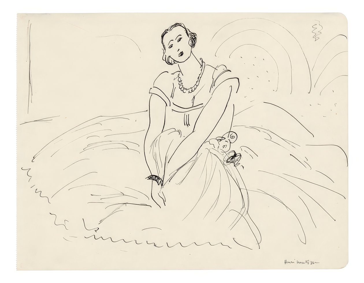 Sittande kvinna med klänning med hel kjol av Henri Matisse